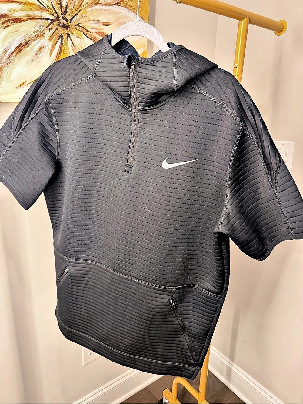 Nike Pro Short Sleeve 1/4 Zip Hoodie Black Medium